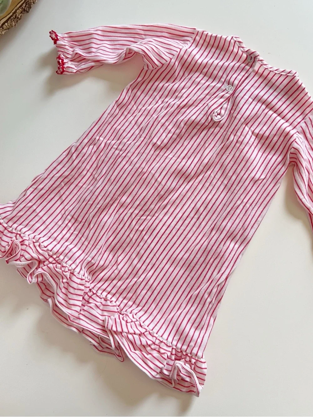 Vintage Red & White Striped Girl’s Nightgown | 12-24m